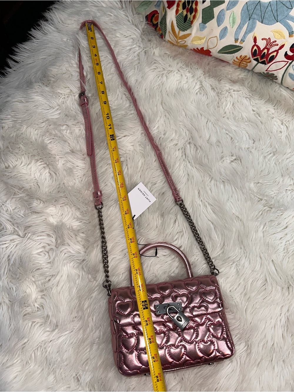 Kurt Geiger • The Brixton Quilted Heart Metallic Leather Top Handle Purse - Picture 6 of 17